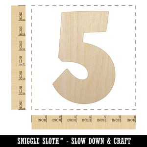 Number 5 Five Fun Bold Font Unfinished Wood Shape Piece Cutout for DIY Craft Projects