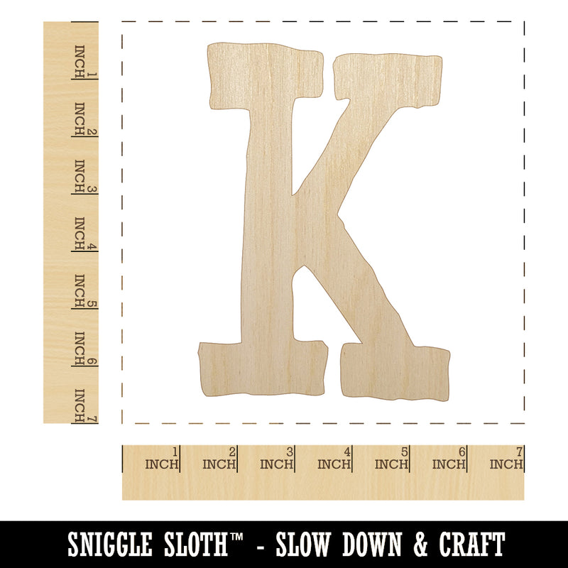 Letter K Uppercase Cute Typewriter Font Unfinished Wood Shape Piece Cutout for DIY Craft Projects