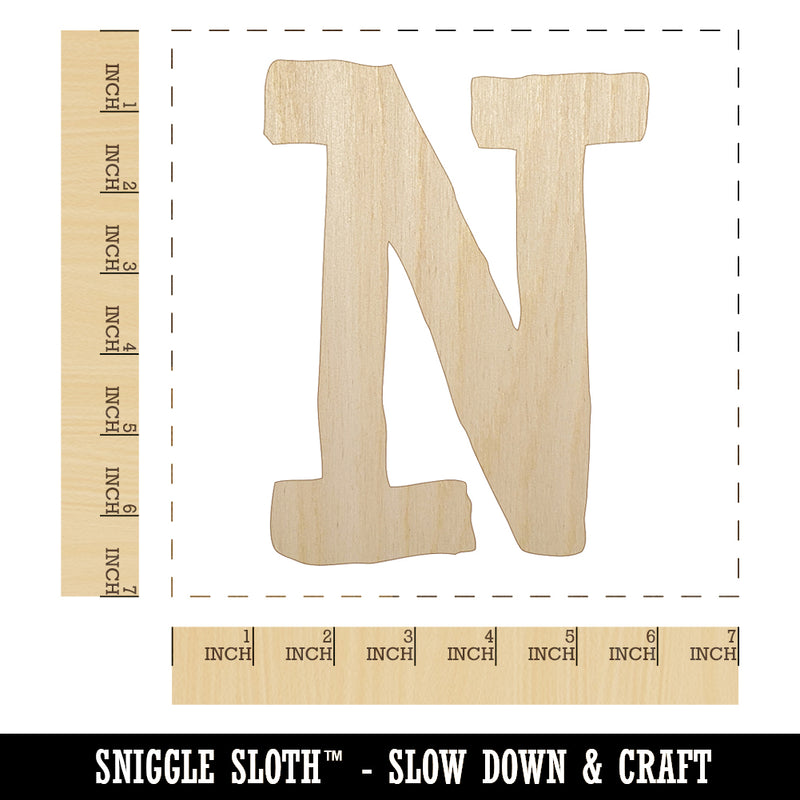Letter N Uppercase Cute Typewriter Font Unfinished Wood Shape Piece Cutout for DIY Craft Projects