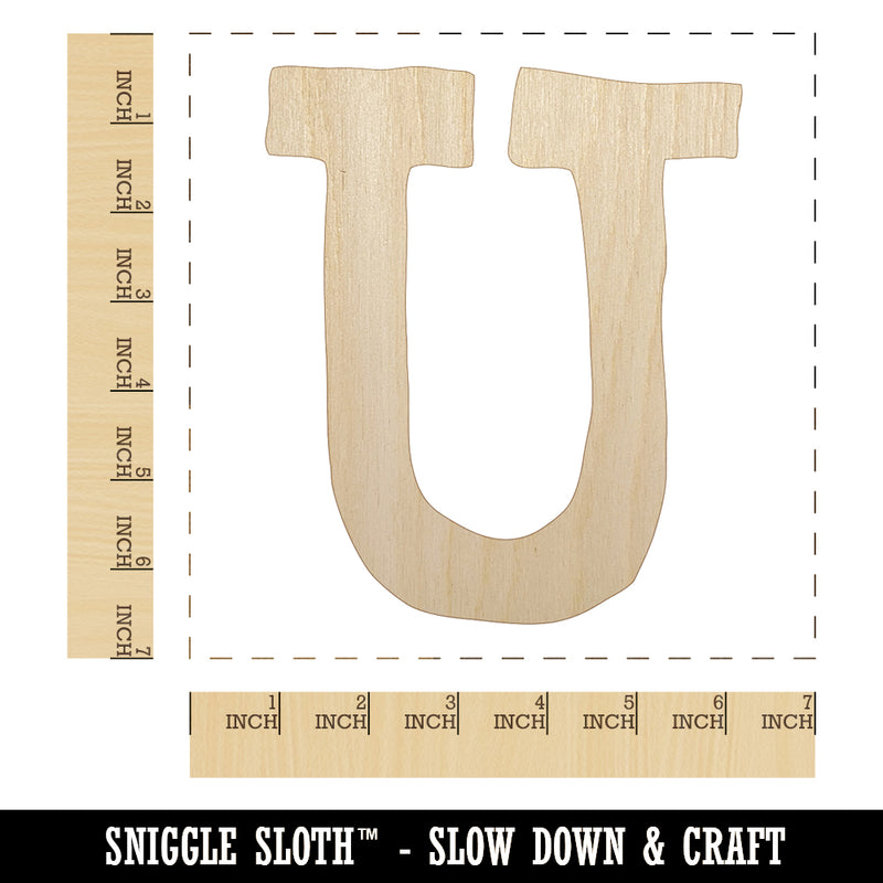 Letter U Uppercase Cute Typewriter Font Unfinished Wood Shape Piece Cutout for DIY Craft Projects