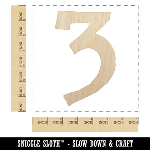 Number 3 Three Cute Typewriter Font Unfinished Wood Shape Piece Cutout for DIY Craft Projects