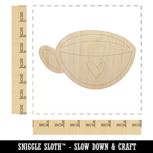 Fun Cup of Tea Coffee with Heart Unfinished Wood Shape Piece Cutout for DIY Craft Projects