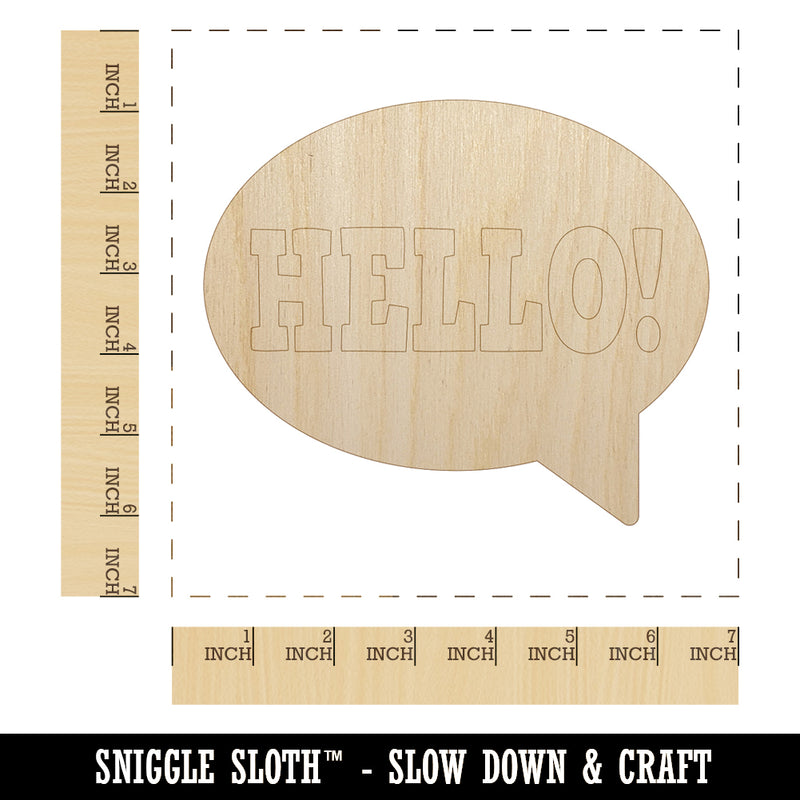 Hello in Text Callout Unfinished Wood Shape Piece Cutout for DIY Craft Projects