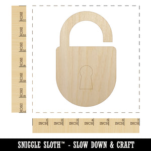 Keyed Padlock Unfinished Wood Shape Piece Cutout for DIY Craft Projects