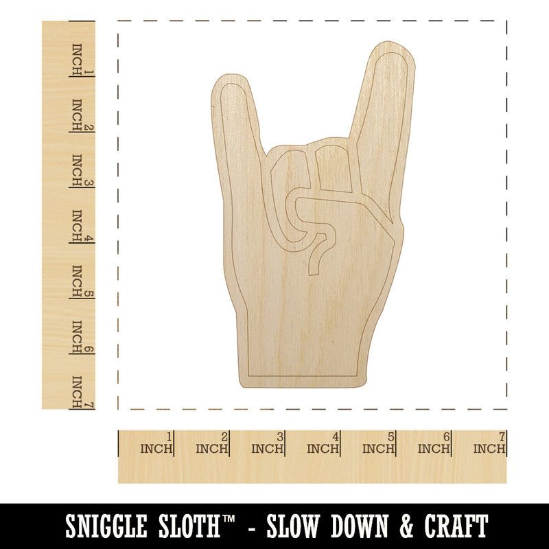 Sign of the Horns Rock and Roll Hand Gesture Unfinished Wood Shape Piece Cutout for DIY Craft Projects