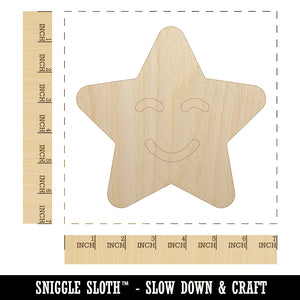 Star Happy Face Emoticon Unfinished Wood Shape Piece Cutout for DIY Craft Projects