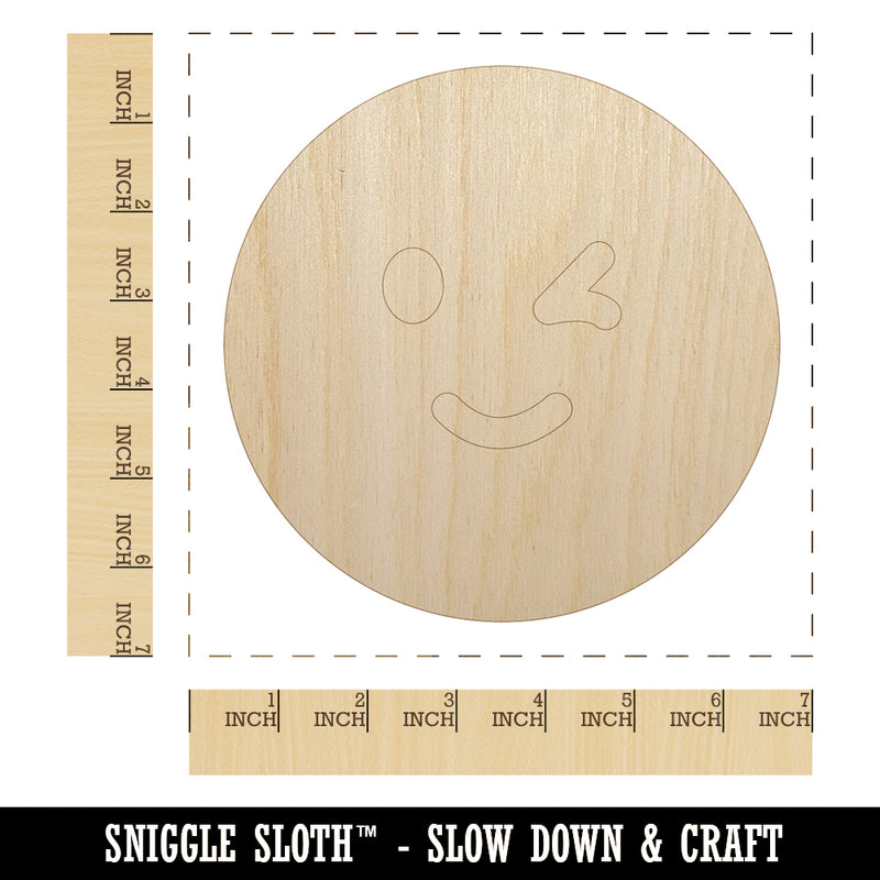 Winking Smiling Face Emoticon Unfinished Wood Shape Piece Cutout for DIY Craft Projects