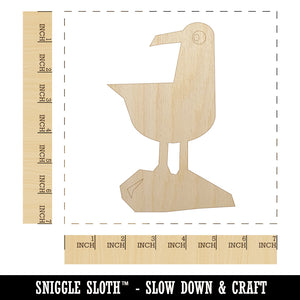 Cute Seagull Bird on Rock Unfinished Wood Shape Piece Cutout for DIY Craft Projects