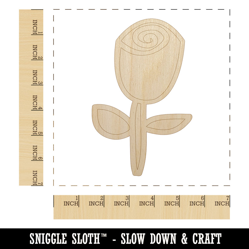 Rose Stem Flower Doodle Unfinished Wood Shape Piece Cutout for DIY Craft Projects
