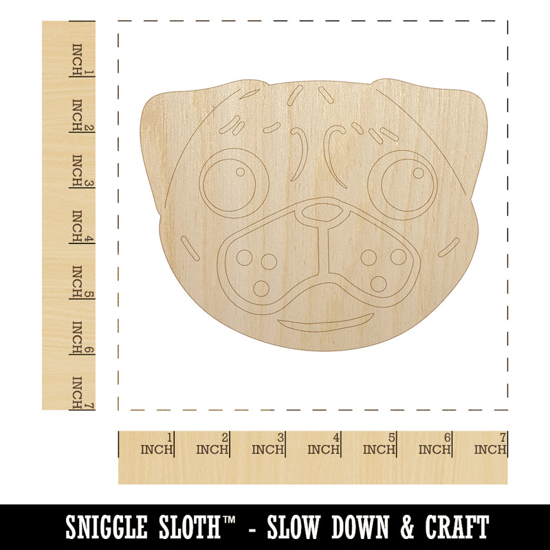 Pug Face Unfinished Wood Shape Piece Cutout for DIY Craft Projects