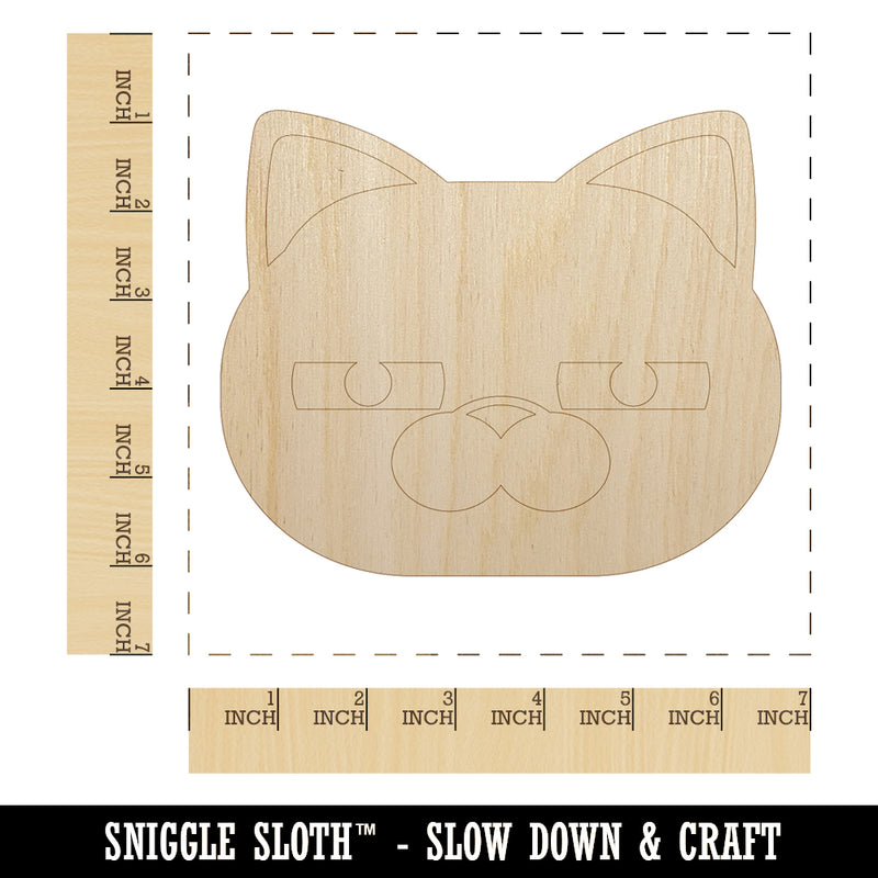 Round Cat Face Doubtful Unfinished Wood Shape Piece Cutout for DIY Craft Projects