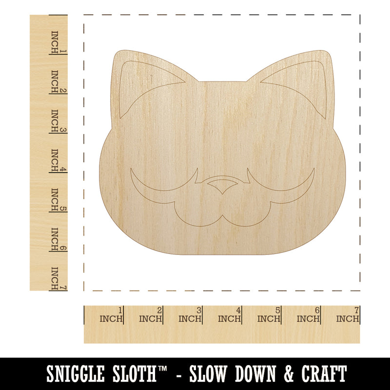 Round Cat Face Sleepy Unfinished Wood Shape Piece Cutout for DIY Craft Projects