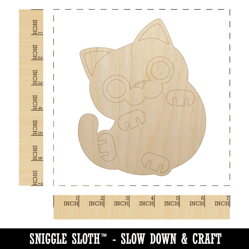 Round Cat Playful Unfinished Wood Shape Piece Cutout for DIY Craft Projects