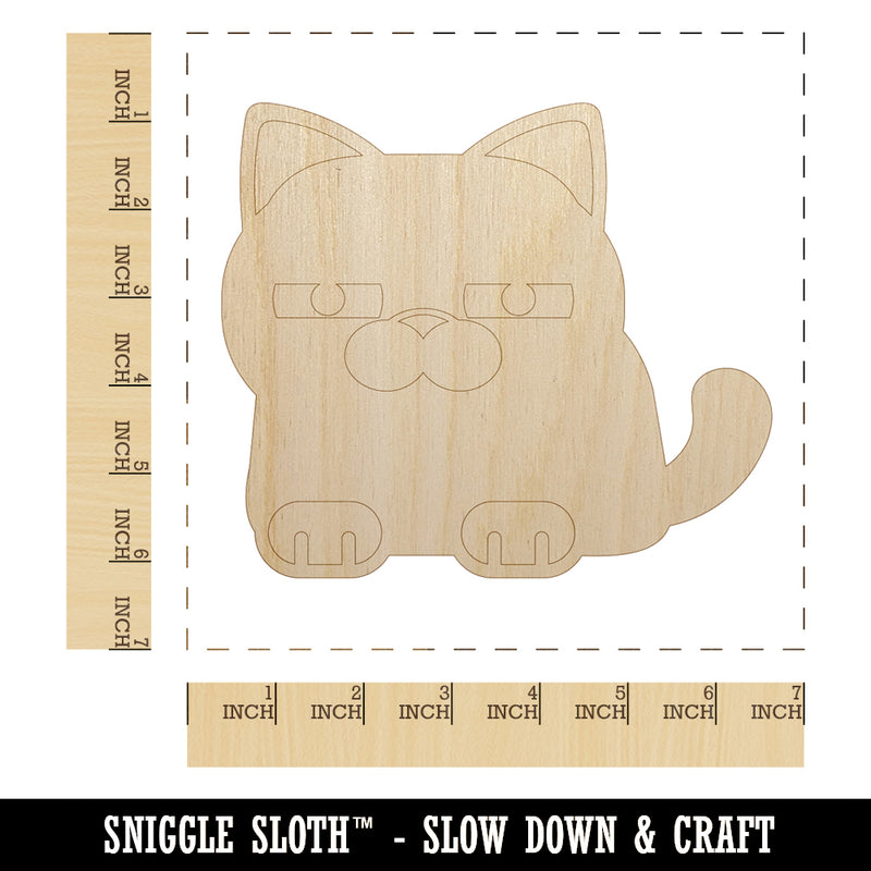 Round Cat Skeptical Unfinished Wood Shape Piece Cutout for DIY Craft Projects