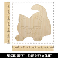 Round Cat Stretching Unfinished Wood Shape Piece Cutout for DIY Craft Projects