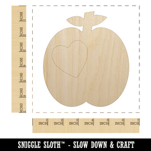 Apple with Heart Unfinished Wood Shape Piece Cutout for DIY Craft Projects