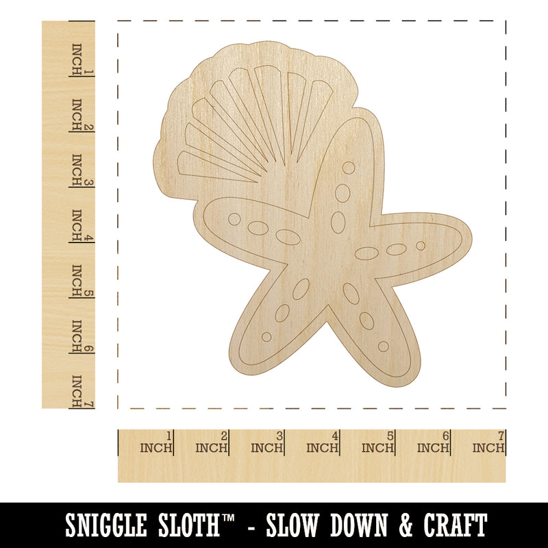 Starfish and Shell Beach Tropical Doodle Unfinished Wood Shape Piece Cutout for DIY Craft Projects