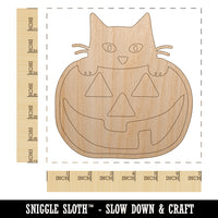 Cat in Pumpkin Halloween Unfinished Wood Shape Piece Cutout for DIY Craft Projects