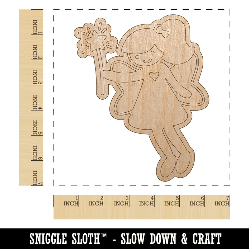 Sweet Fairy with Wand Unfinished Wood Shape Piece Cutout for DIY Craft Projects