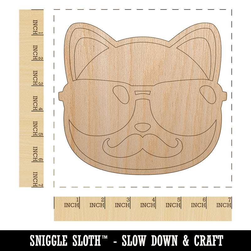 Cool Cat with Sunglasses and Mustache Unfinished Wood Shape Piece Cutout for DIY Craft Projects