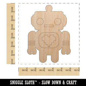 Cute Little Robot with a Heart Unfinished Wood Shape Piece Cutout for DIY Craft Projects