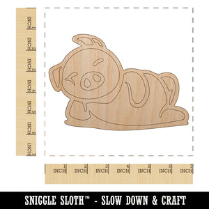 Lazy Pig Lounging Unfinished Wood Shape Piece Cutout for DIY Craft Projects