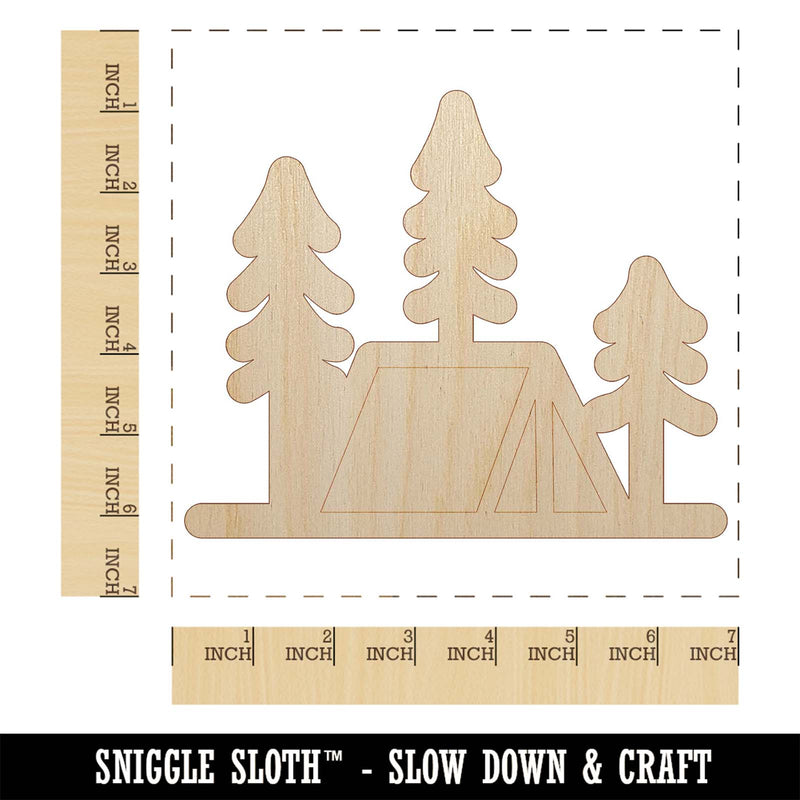 Simple Tent Camping in Woods Unfinished Wood Shape Piece Cutout for DIY Craft Projects