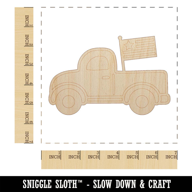 Cute Truck with Flag Unfinished Wood Shape Piece Cutout for DIY Craft Projects