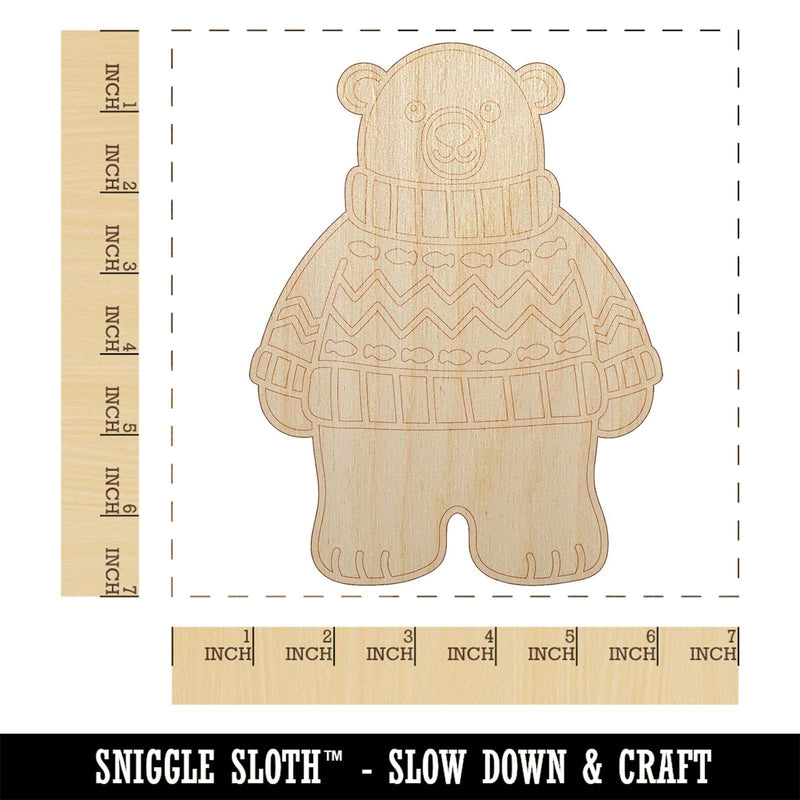 Polar Bear Wearing Sweater Unfinished Wood Shape Piece Cutout for DIY Craft Projects