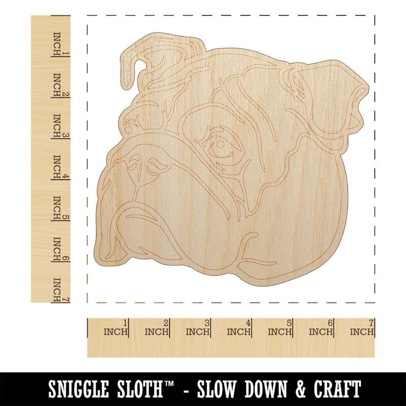 English Bulldog Head Unfinished Wood Shape Piece Cutout for DIY Craft Projects