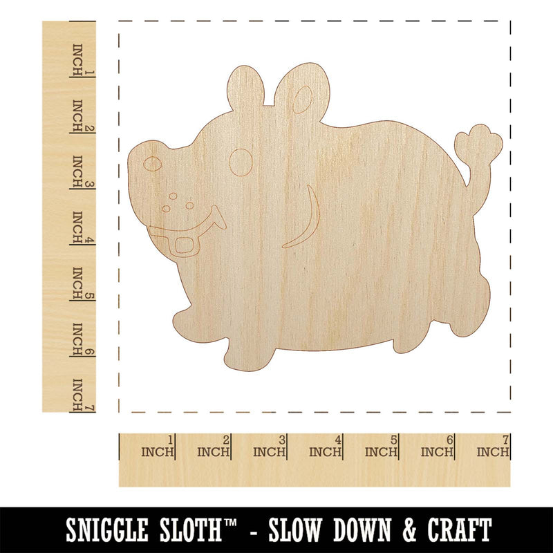 Chubby Round Hippo Hippopotamus Unfinished Wood Shape Piece Cutout for DIY Craft Projects