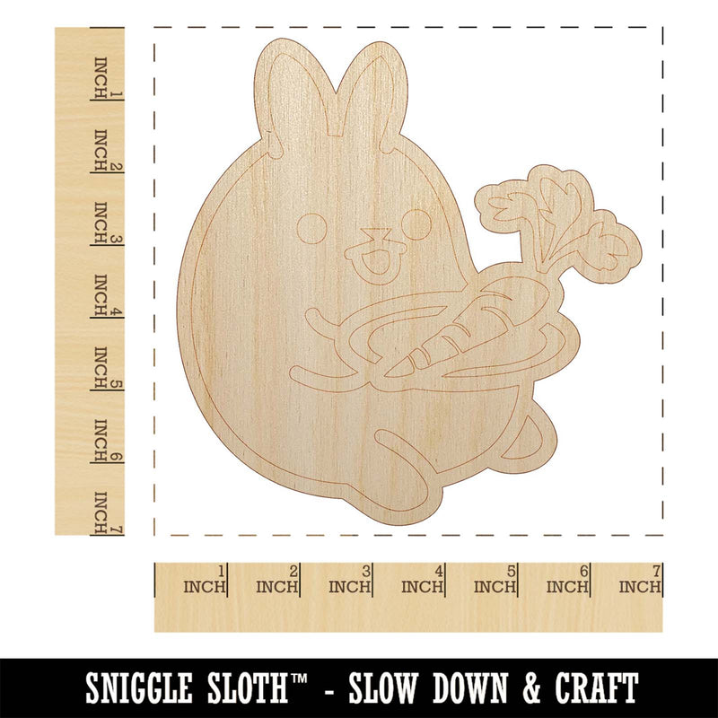 Cute Kawaii Bunny Rabbit Eating a Carrot for Lunch Unfinished Wood Shape Piece Cutout for DIY Craft Projects