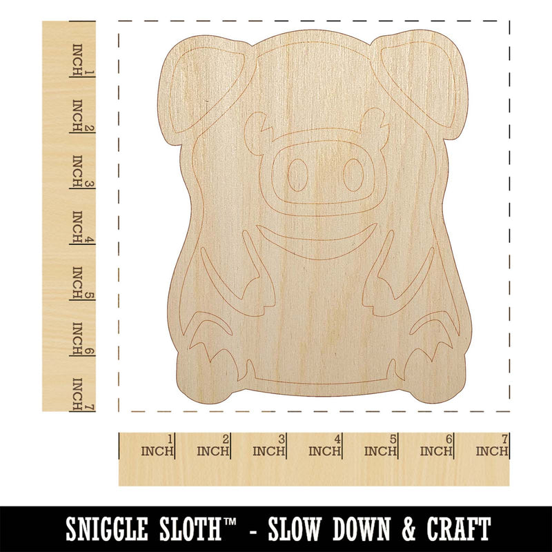 Cute Little Pig Sitting Unfinished Wood Shape Piece Cutout for DIY Craft Projects