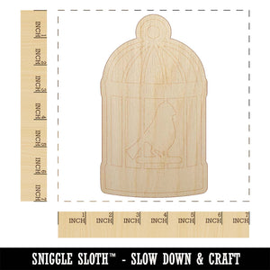 Bird Cage with Bird Unfinished Wood Shape Piece Cutout for DIY Craft Projects