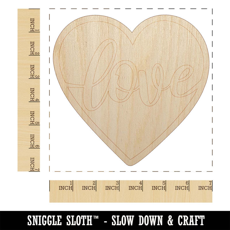 Love Script in Heart Unfinished Wood Shape Piece Cutout for DIY Craft Projects