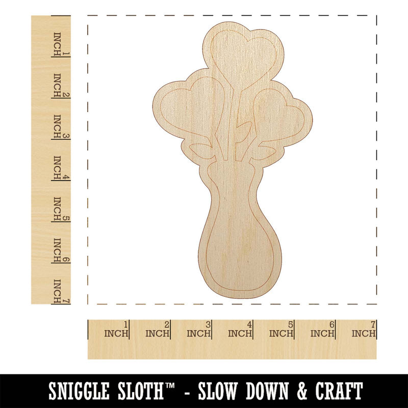Vase of Heart Flowers Valentine's Day Unfinished Wood Shape Piece Cutout for DIY Craft Projects