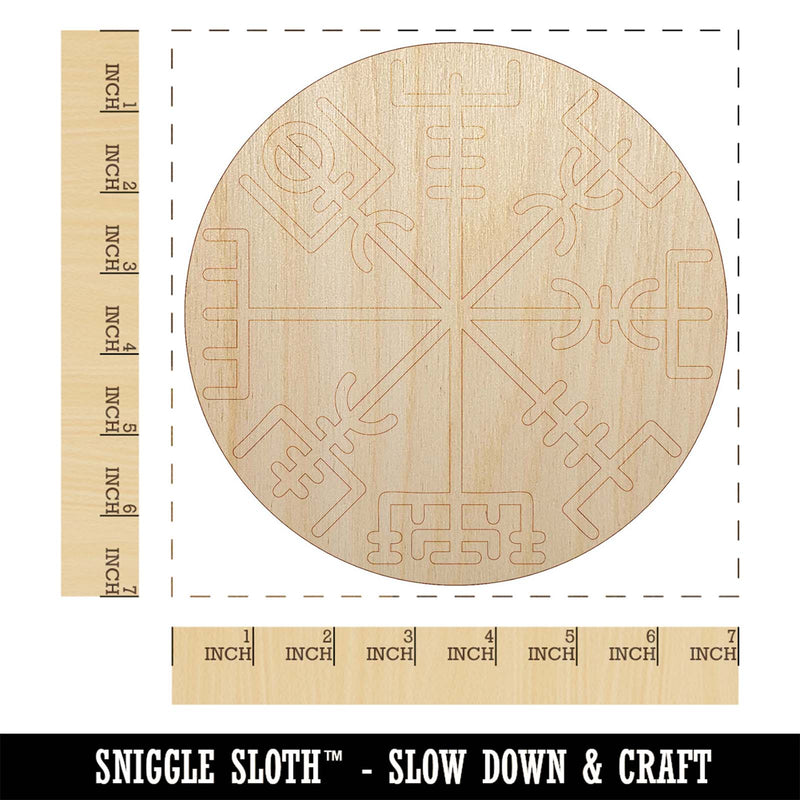 Viking Vegvisir Norse Protection Rune Unfinished Wood Shape Piece Cutout for DIY Craft Projects