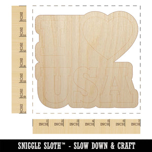 I Love Heart USA United States of America Patriotic Unfinished Wood Shape Piece Cutout for DIY Craft Projects