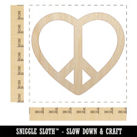 Peace Symbol in Heart Unfinished Wood Shape Piece Cutout for DIY Craft Projects