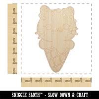 Yummy Ice Cream Cone Cat with Sprinkles Unfinished Wood Shape Piece Cutout for DIY Craft Projects