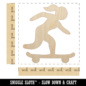 Skateboarding Woman on Skateboard Unfinished Wood Shape Piece Cutout for DIY Craft Projects