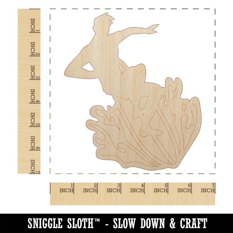 Surfer Surfing Man Silhouette Unfinished Wood Shape Piece Cutout for DIY Craft Projects