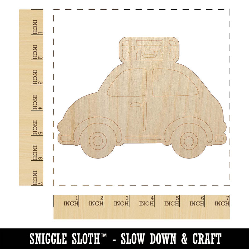 Cute Car with Suitcase Road Trip Travel Unfinished Wood Shape Piece Cutout for DIY Craft Projects