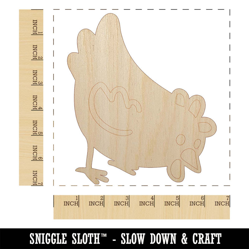 Cartoon Chicken Hen Pecking Ground Unfinished Wood Shape Piece Cutout for DIY Craft Projects