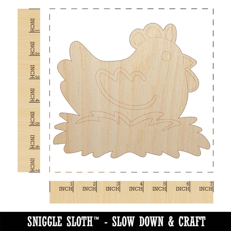 Cartoon Chicken Hen Sitting on Nest Unfinished Wood Shape Piece Cutout for DIY Craft Projects