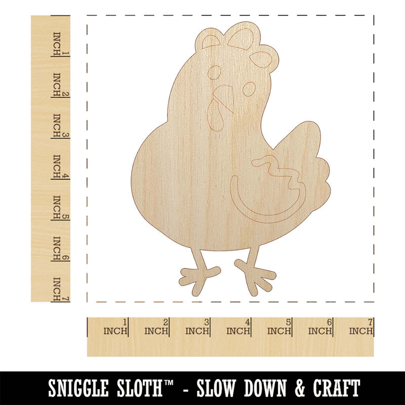 Cartoon Chicken Hen Tilting Head Unfinished Wood Shape Piece Cutout for DIY Craft Projects