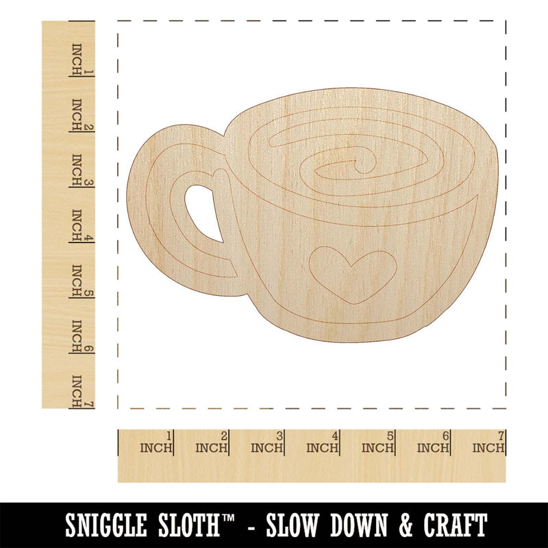 Swirly Latte Coffee Mug with Heart Unfinished Wood Shape Piece Cutout for DIY Craft Projects