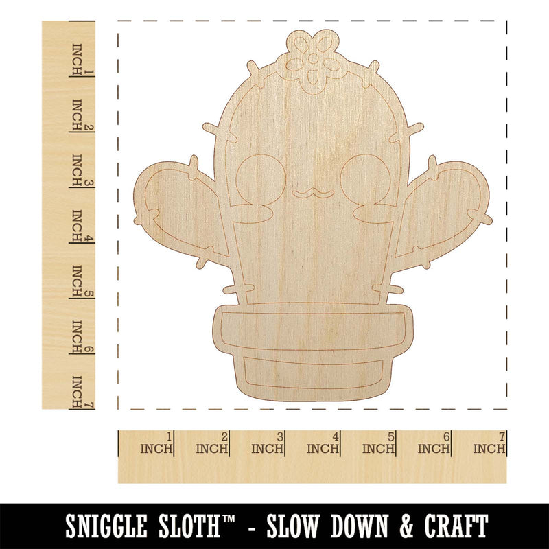 Adorable Kawaii Chibi Cactus in Pot Succulent Unfinished Wood Shape Piece Cutout for DIY Craft Projects