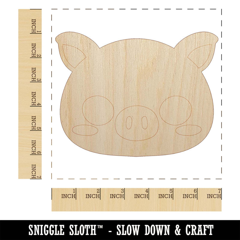 Charming Kawaii Chibi Pig Face Blushing Cheeks Unfinished Wood Shape Piece Cutout for DIY Craft Projects