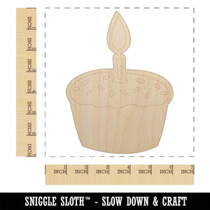 Sprinkled Birthday Cupcake with Candle Unfinished Wood Shape Piece Cutout for DIY Craft Projects